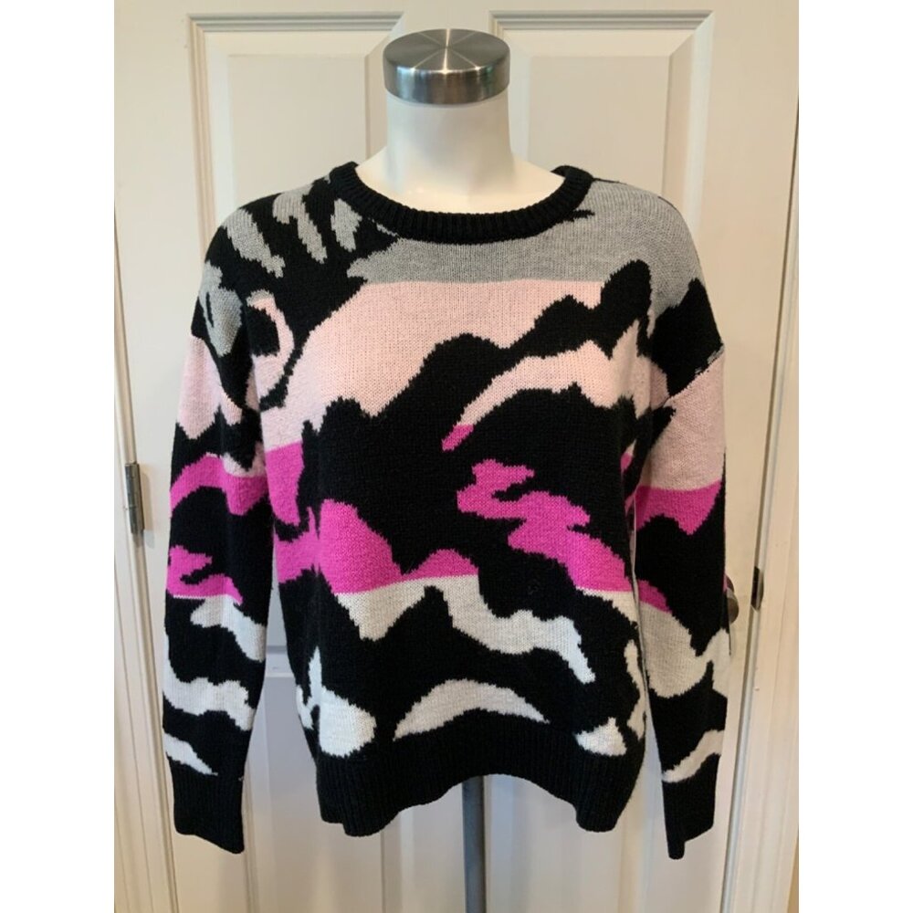 John + Jenn Black, Gray & Pink Patterned Oversized Sweater, Size XS